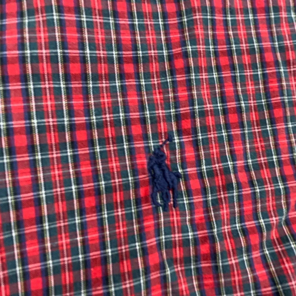 Polo Ralph Lauren Shirt Men XL Red Blue Button Up Plaid Dress Marlowe Tartan A39